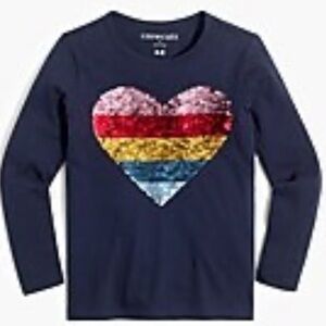 J. Crew GIRLS' SEQUIN STRIPED HEART GRAPHIC TEE, NEW